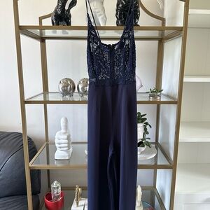Prettylittlething navy jumpsuit